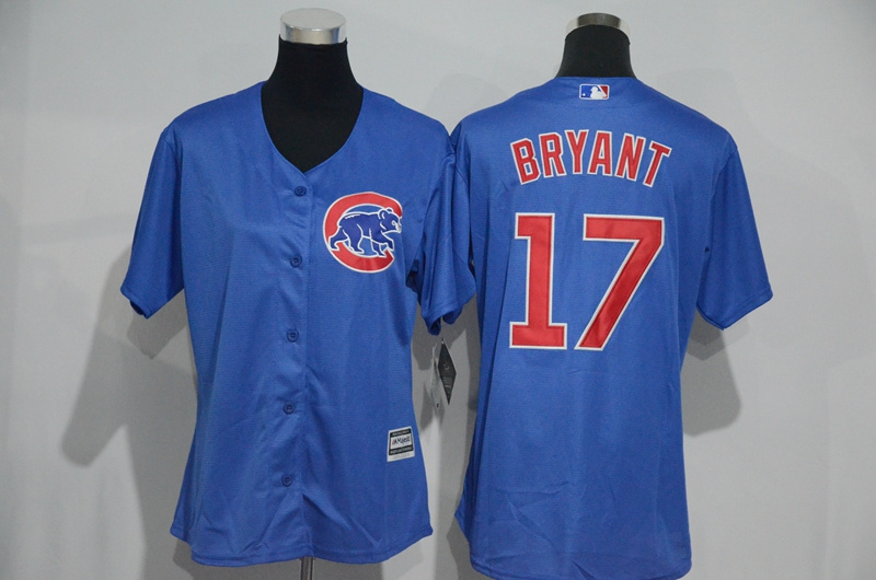 Womens 2017 MLB Chicago Cubs #17 Bryant Blue Jerseys->women mlb jersey->Women Jersey